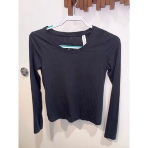 Athleta Womens Black Long Sleeve Open Back Knot Twist Yoga Top XXS Slim Fit